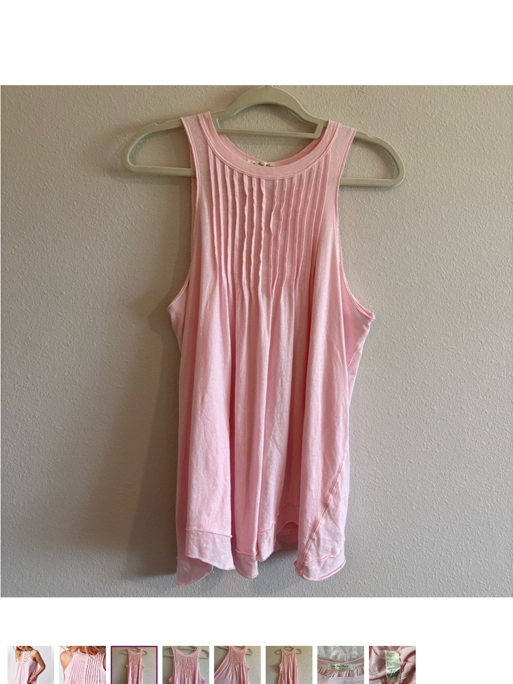 Free People Top -Pale Pink -Pintuck -Halter Tank NWT -curved hem -sz S M new